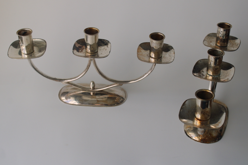 photo of WMF vintage Germany art deco silver plated candelabra, Danish modern style candle holders  #5