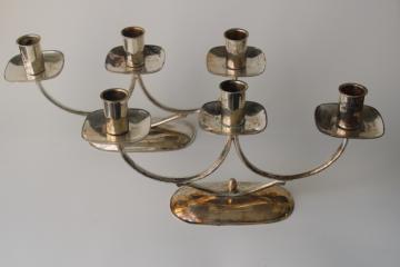 catalog photo of WMF vintage Germany art deco silver plated candelabra, Danish modern style candle holders 