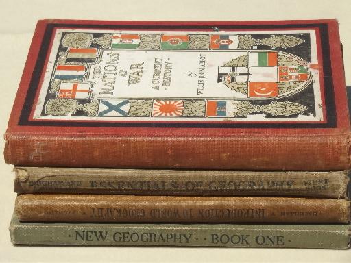 photo of WWI & 1920s vintage geography school books w/ antique maps & war photos #1