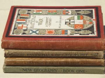 catalog photo of WWI & 1920s vintage geography school books w/ antique maps & war photos