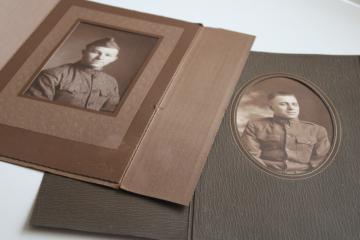 catalog photo of WWI World War I soldiers in uniform photo portraits, antique vintage sepia tone black & white photos