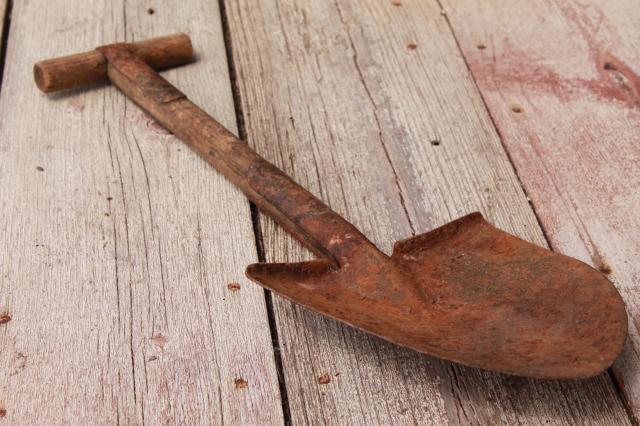 photo of WWI vintage army trench shovel, antique trenching tool, small spade w/ wood handle #6