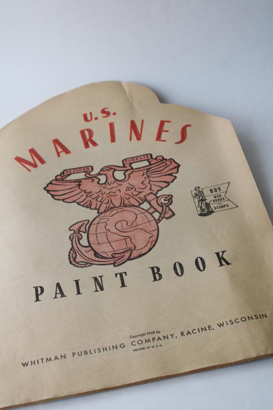 photo of WWII 1940s vintage US Marines BIG coloring book, die cut solider uniform boy #7