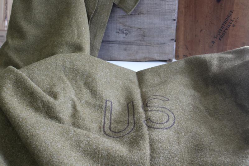 photo of WWII or Korean war vintage military issue summer & winter weight wool US Army blankets #1