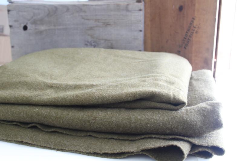 photo of WWII or Korean war vintage military issue summer & winter weight wool US Army blankets #3