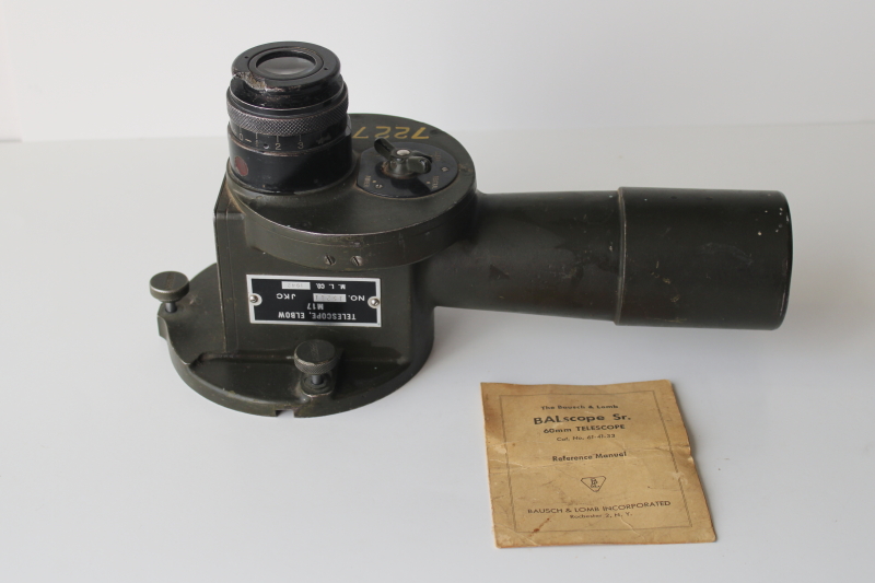 photo of WWII vintage Balscope Sr 60mm elbow telescope for anti aircraft artillery Bauch & Lomb manual  #1