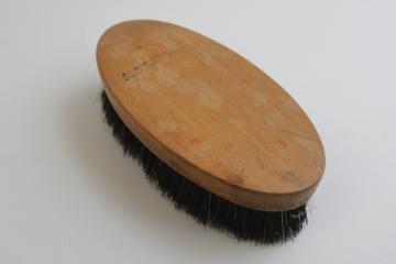 catalog photo of WWII vintage British military hairbrush natural bristle brush, marked England 1940s date 