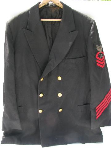 photo of WWII vintage Chief Gunner's Mate uniform coat, bullion eagle patch #1