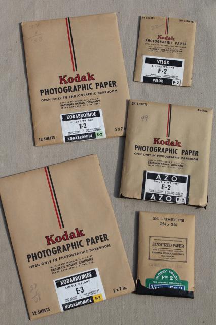 photo of WWII vintage Kodak darkroom paper packages, lot 1930s / 1940s photography supplies #1