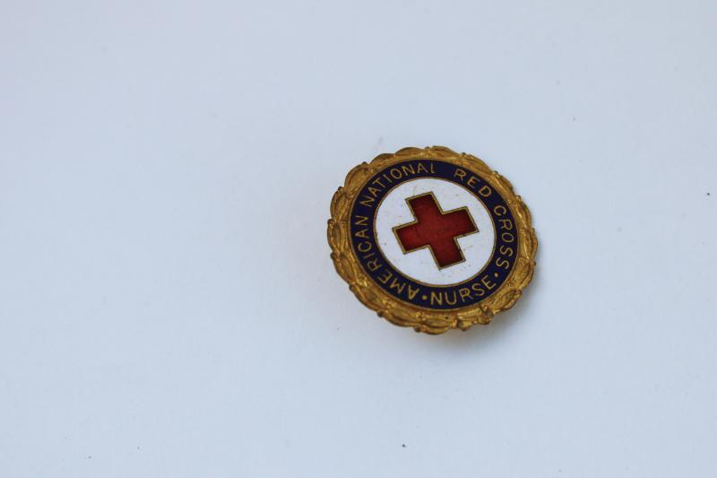 photo of WWII vintage Nurse pin American National Red Cross, Philadelphia bronze w/ enamel #1