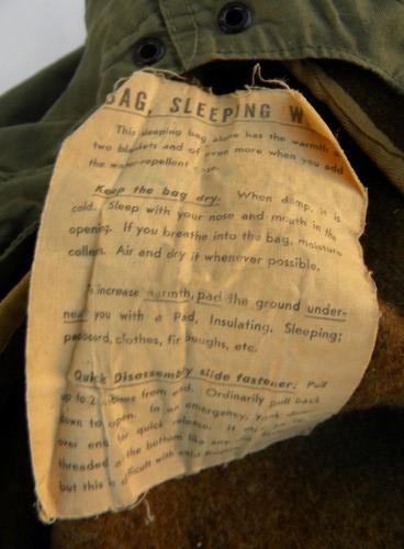 photo of WWII vintage US Army M-1945 sleeping bag olive drab with wool liner/case #12