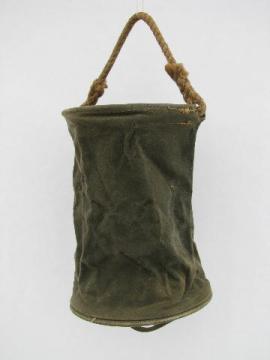 catalog photo of WWII vintage US Military rope handle canvas bucket