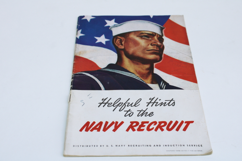 photo of WWII vintage US Navy Recruiting & Induction booklet, Helpful Hints to the new recruit, sailor cover  #1