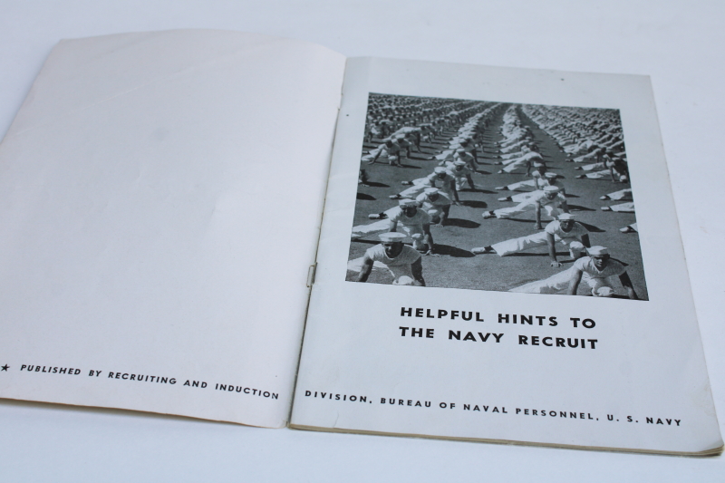 photo of WWII vintage US Navy Recruiting & Induction booklet, Helpful Hints to the new recruit, sailor cover  #2
