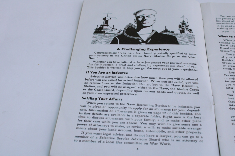 photo of WWII vintage US Navy Recruiting & Induction booklet, Helpful Hints to the new recruit, sailor cover  #3