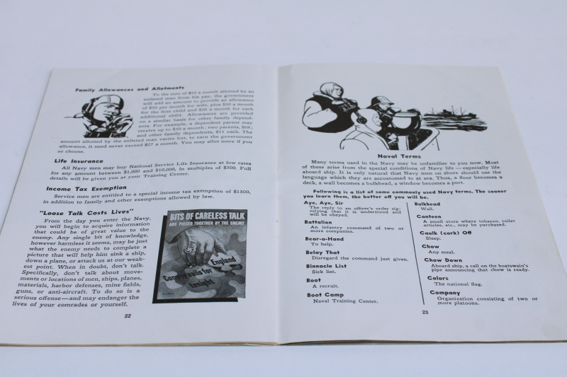 photo of WWII vintage US Navy Recruiting & Induction booklet, Helpful Hints to the new recruit, sailor cover  #5