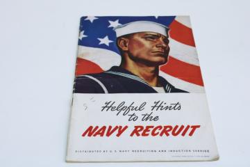 catalog photo of WWII vintage US Navy Recruiting & Induction booklet, Helpful Hints to the new recruit, sailor cover 