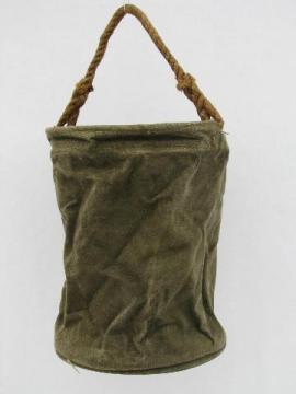 catalog photo of WWII vintage US Navy military canvas bucket rope handle