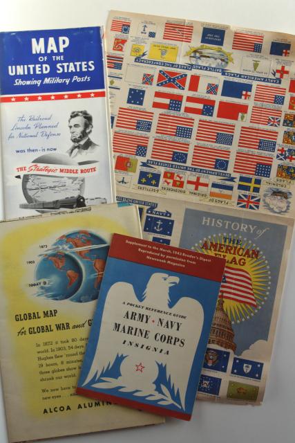 photo of WWII vintage ephemera, 1940s map showing military posts, story of US flags & insignia  #1