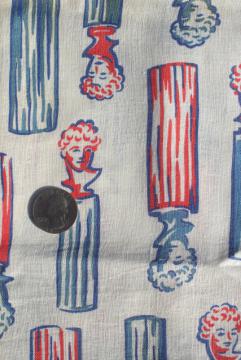 catalog photo of WWII vintage feedsack fabric, Victory women print female bust heads red white blue