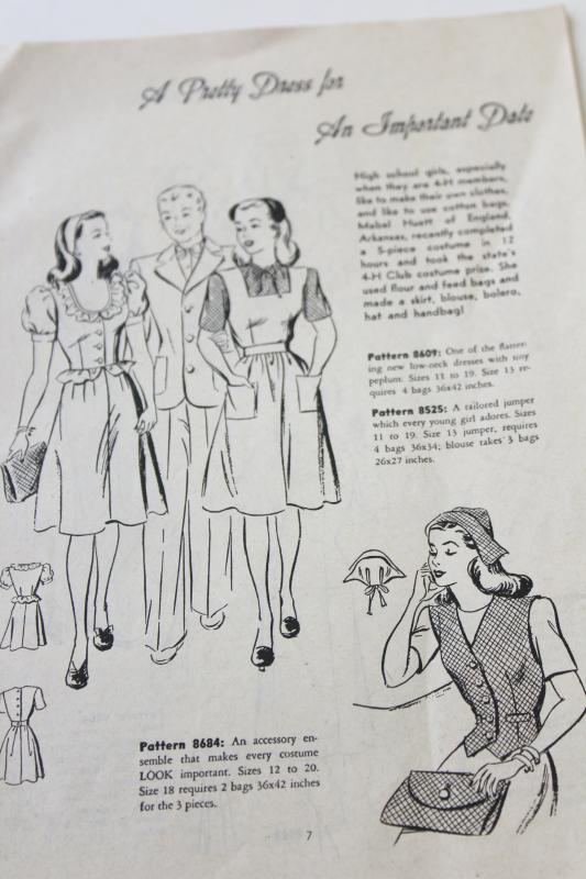 photo of WWII vintage sewing pattern leaflet, feedsack fabric projects, thrifty tricks & tips #6