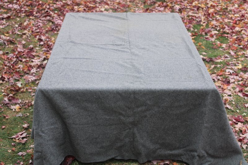 photo of WWII vintage wool army blankets, Australian blue stripe blanket w/ 1943 label, plain gray US  #12