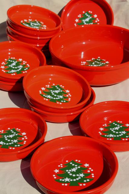 photo of Waechtersbach Christmas Tree pattern pottery pasta bowls set for 12, holiday red & green #1