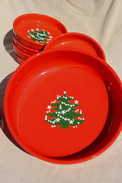 photo of Waechtersbach Christmas Tree pattern pottery pasta bowls set for 12, holiday red & green #3