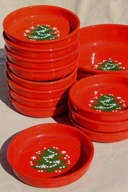 photo of Waechtersbach Christmas Tree pattern pottery pasta bowls set for 12, holiday red & green #5