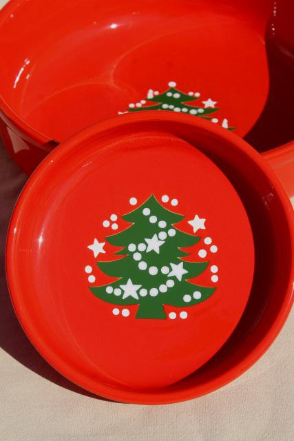 photo of Waechtersbach Christmas Tree pattern pottery pasta bowls set for 12, holiday red & green #7