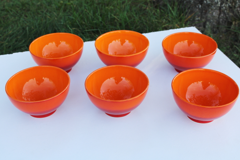 photo of Waechtersbach lava orange red pottery cereal or soup bowls mod vintage Magma pattern #1