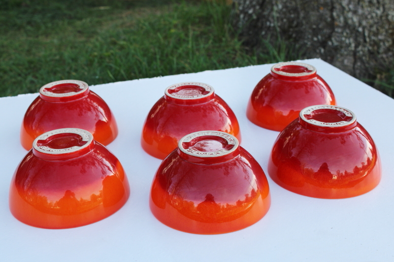 photo of Waechtersbach lava orange red pottery cereal or soup bowls mod vintage Magma pattern #2