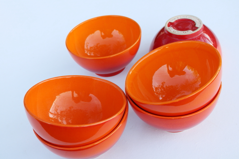 photo of Waechtersbach lava orange red pottery cereal or soup bowls mod vintage Magma pattern #4