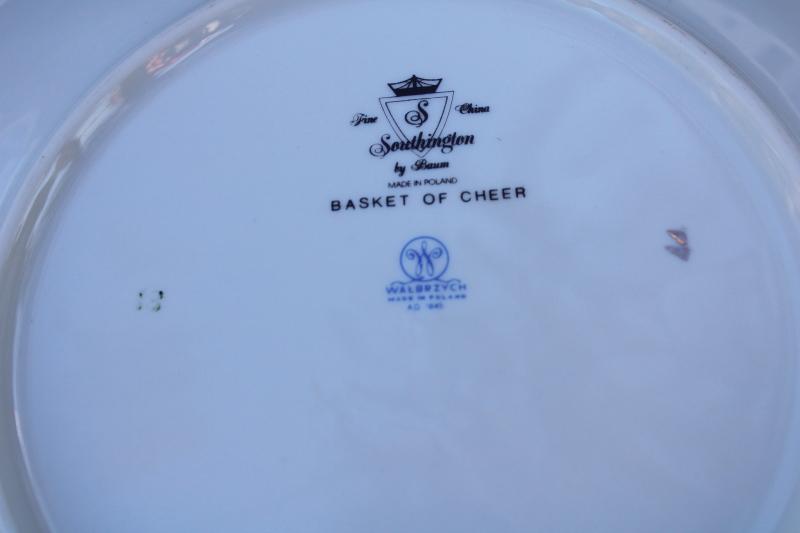 photo of Walbrzych china dinner plates Basket of Cheer Christmas holly holiday ribbon #4