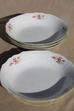 catalog photo of Waldsassen Bareuther Bavaria china soup bowls, embossed lattice w/ pink roses