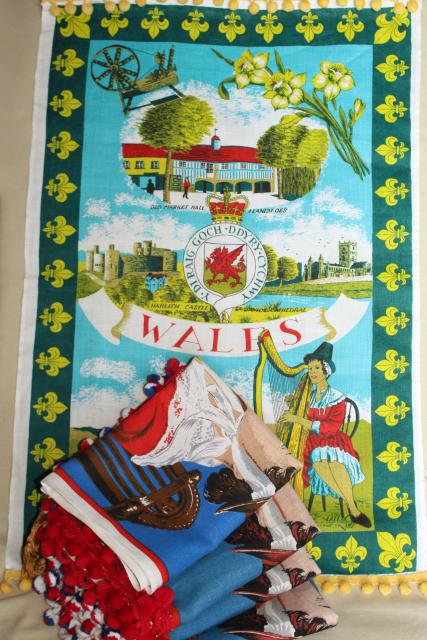 photo of Wales tea towels turned banner flags w/ popcorn ball fringe trim #1