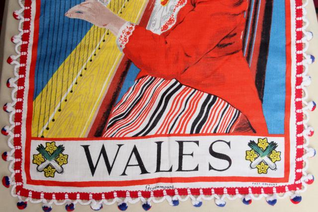 photo of Wales tea towels turned banner flags w/ popcorn ball fringe trim #2