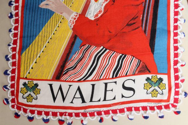 photo of Wales tea towels turned banner flags w/ popcorn ball fringe trim #4