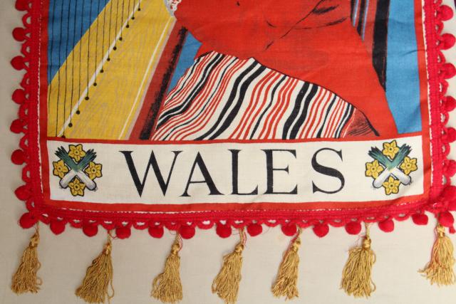 photo of Wales tea towels turned banner flags w/ popcorn ball fringe trim #10