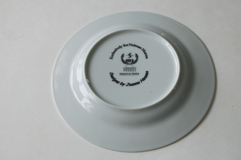 photo of Walking My Bulldog plate short stocky man & dog caricature art Joanna Hansen Limoges for Neiman Marcus  #3