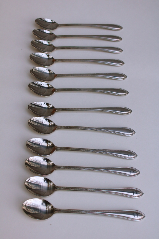 photo of Wallace American Tradition beaded edge pattern stainless flatware, 12 iced tea spoons  #1