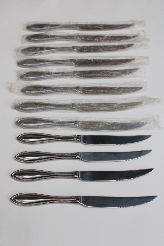 photo of Wallace American Tradition beaded edge pattern stainless flatware, 12 steak knives new in bags  #1