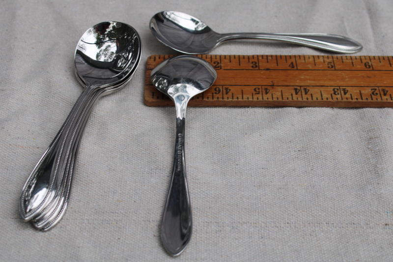 photo of Wallace American Tradition beaded edge pattern stainless flatware, 6 round bowl soup spoons  #5