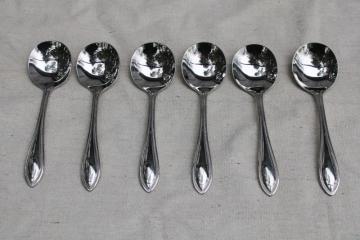 catalog photo of Wallace American Tradition beaded edge pattern stainless flatware, 6 round bowl soup spoons 