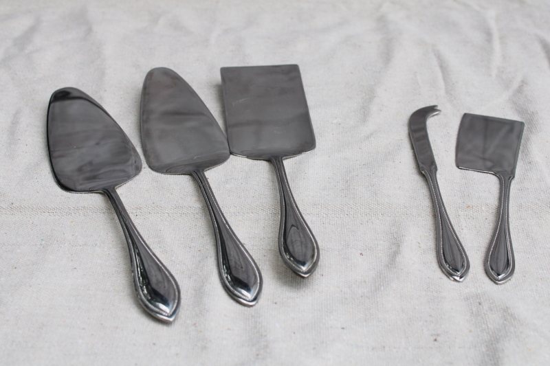 photo of Wallace American Tradition beaded edge pattern stainless flatware, cake servers, casserole spatula, cheese server knives  #1