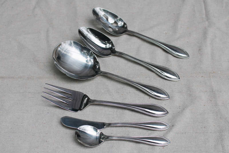 photo of Wallace American Tradition beaded edge pattern stainless flatware, completer set of 6 serving pieces #2