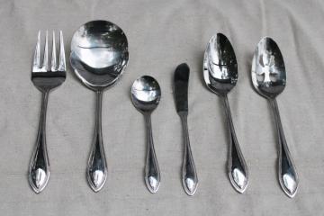 catalog photo of Wallace American Tradition beaded edge pattern stainless flatware, completer set of 6 serving pieces 