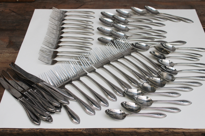 photo of Wallace American Tradition beaded edge pattern stainless flatware, full set service for 12  #1