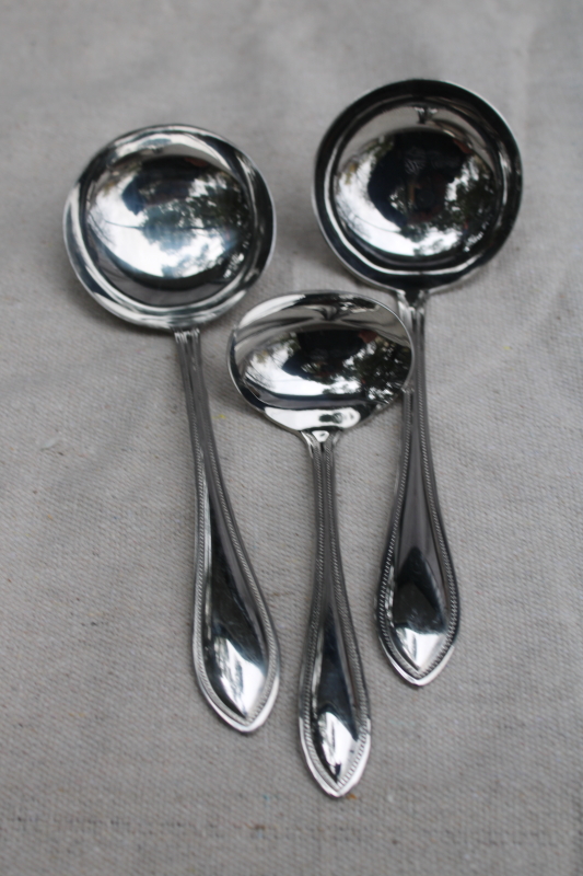 photo of Wallace American Tradition beaded edge pattern stainless flatware, lot of three different sauce ladles #2