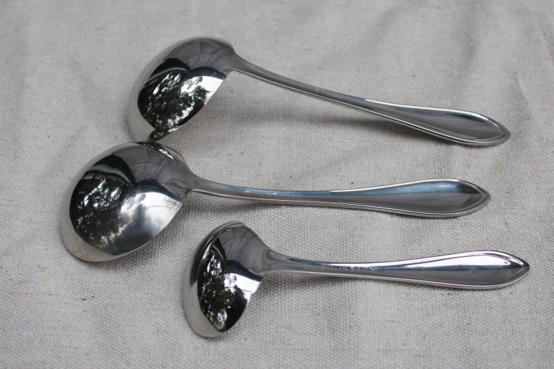 photo of Wallace American Tradition beaded edge pattern stainless flatware, lot of three different sauce ladles #4